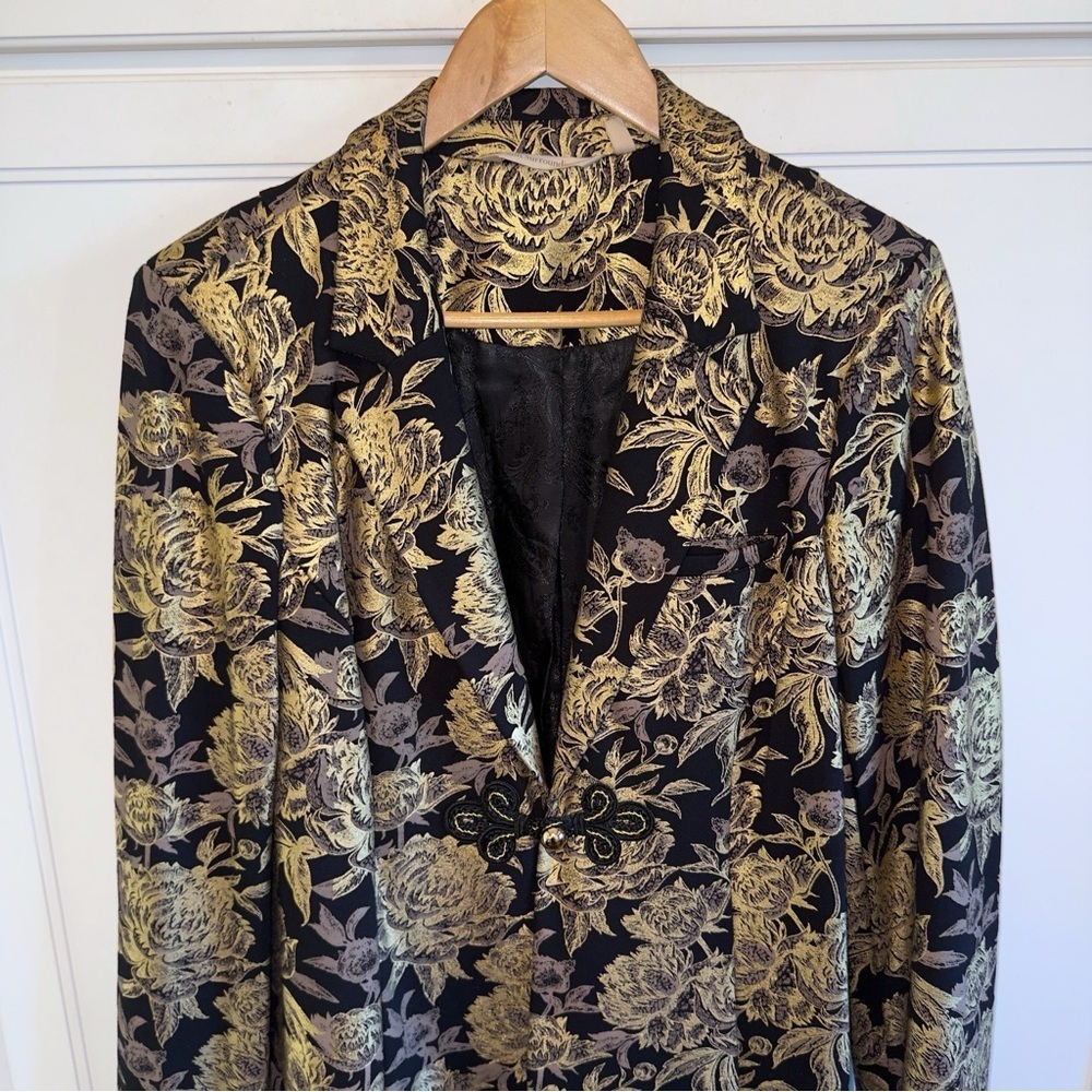 Soft Surroundings Moonstruck Metallic Gold Brocade Blazer Jacket Large Holiday - Picture 4 of 11